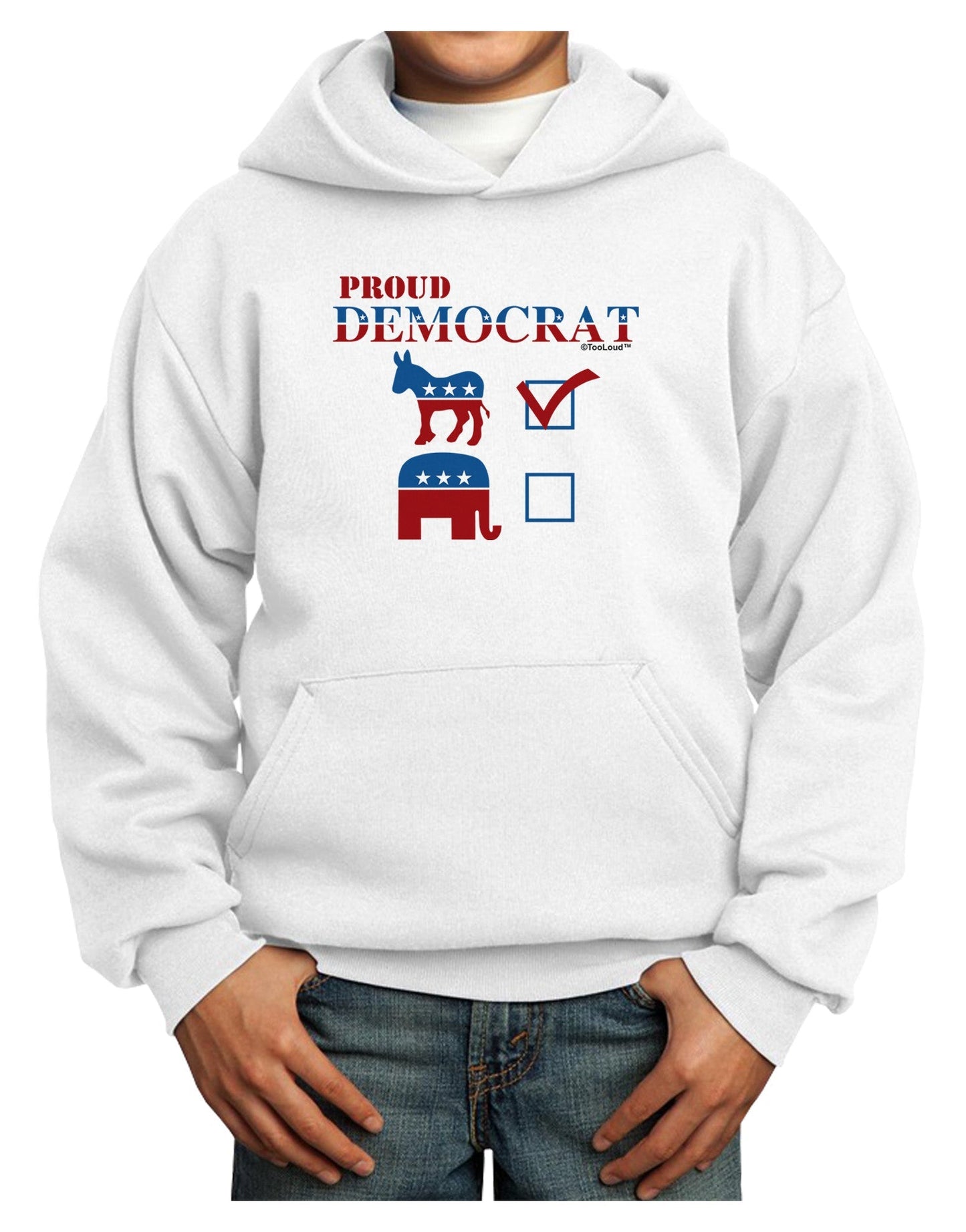 Proud Democrat Checkmark Youth Hoodie Pullover Sweatshirt-Youth Hoodie-TooLoud-White-XS-Davson Sales