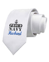 Proud Navy Husband Printed White Necktie