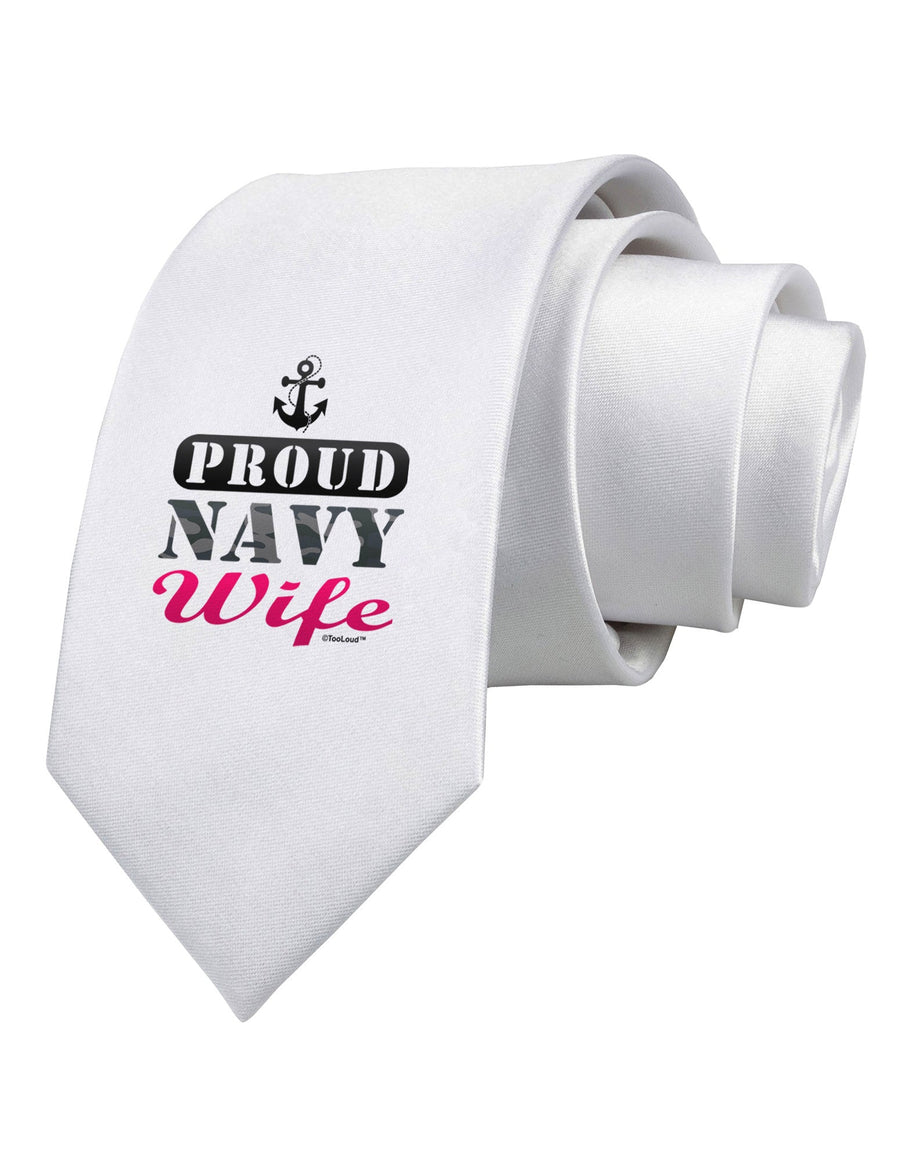 Proud Navy Wife Printed White Necktie