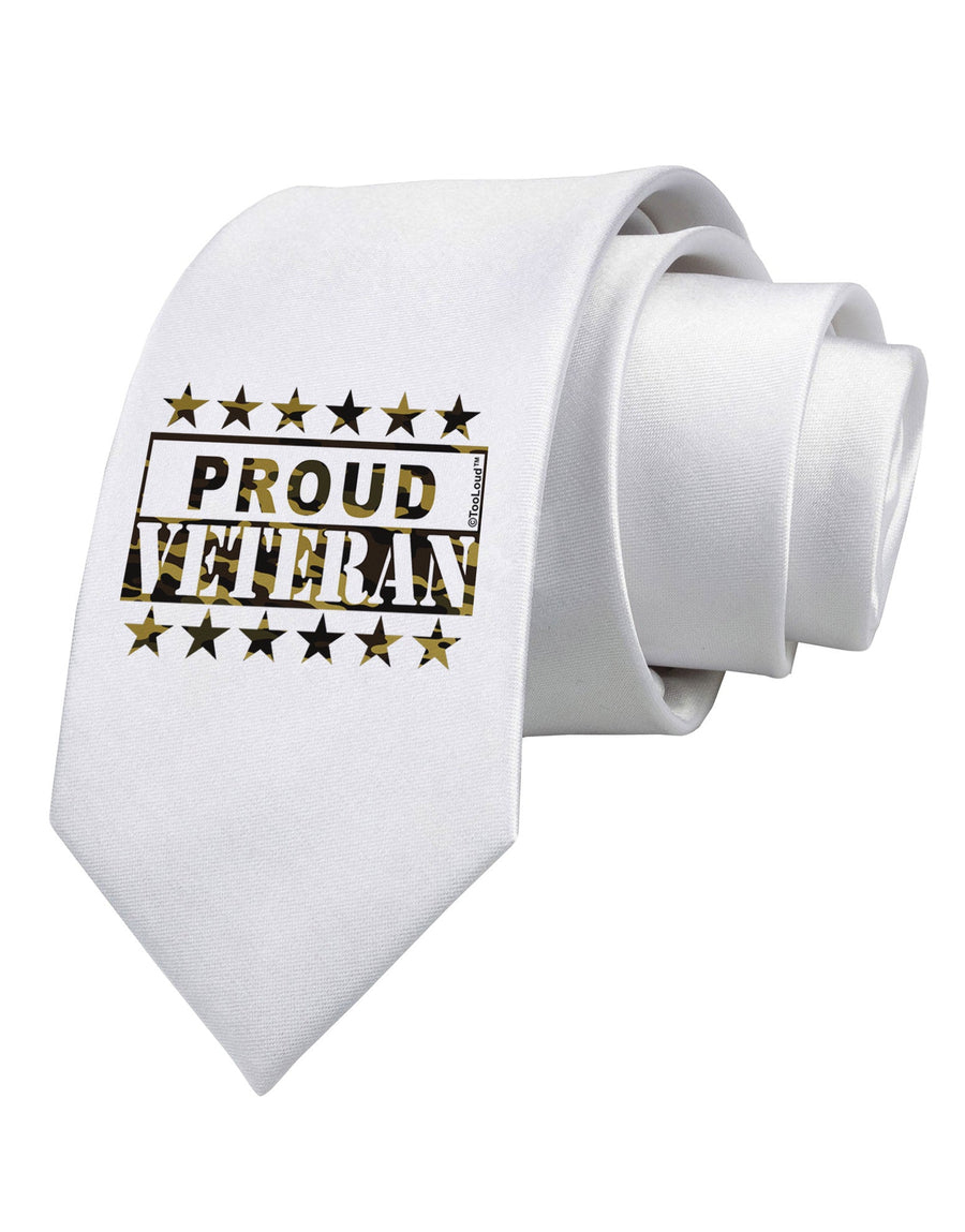 Proud Veteran Camo Printed White Necktie