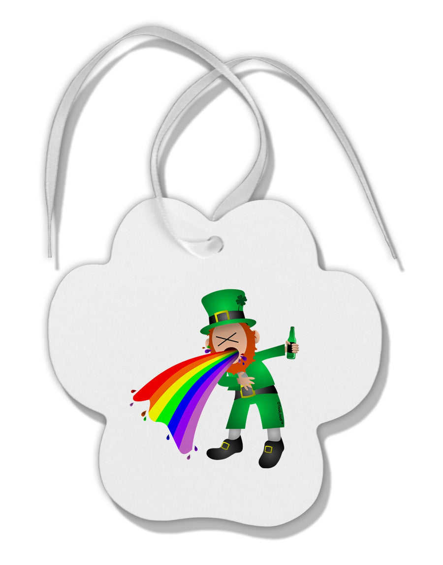 Puking Rainbow Leprechaun Paw Print Shaped Ornament-Ornament-TooLoud-White-Davson Sales