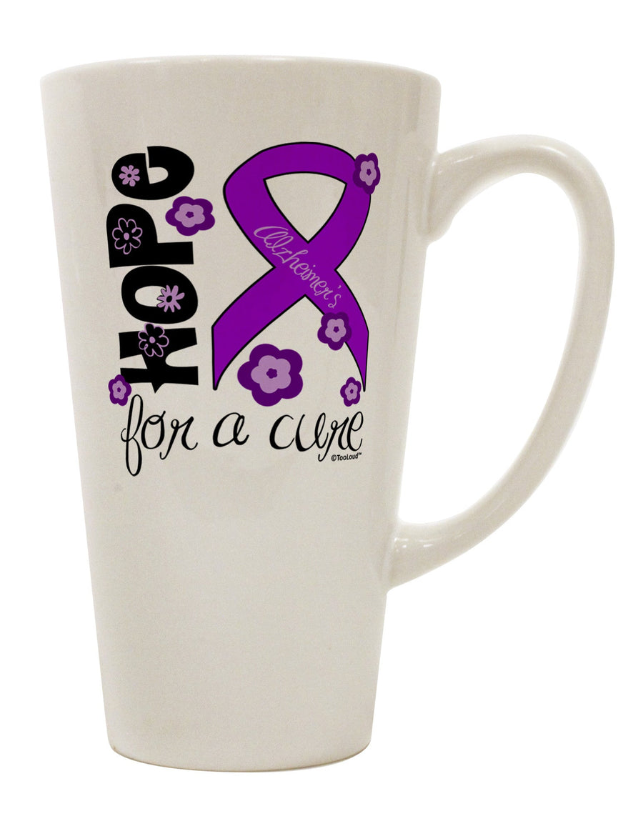 Purple Ribbon Alzheimers Disease Awareness - Floral 16 oz Conical Latte Coffee Mug - TooLoud