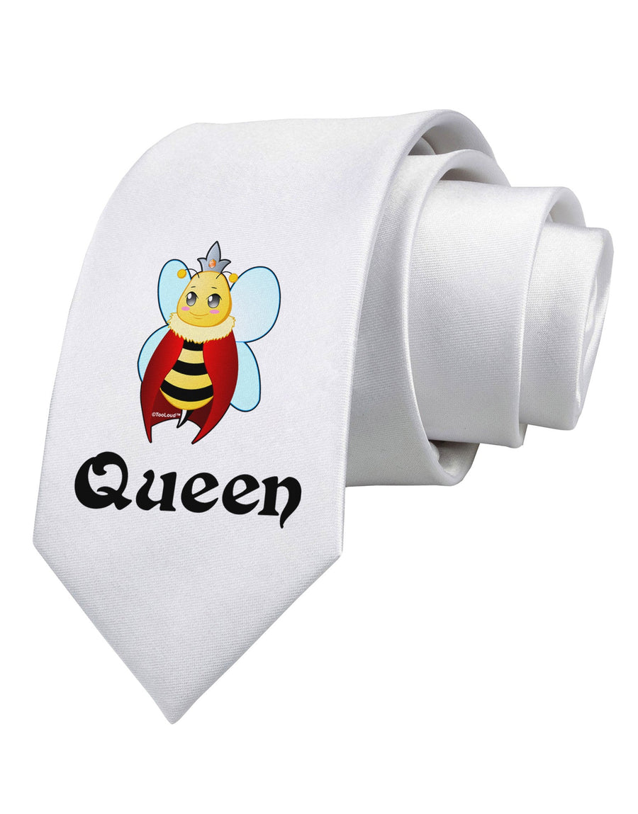 Queen Bee Text 2 Printed White Necktie