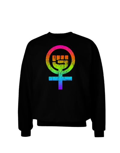 Rainbow Distressed Feminism Symbol Adult Dark Sweatshirt-Sweatshirts-TooLoud-Black-Small-Davson Sales