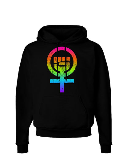 Rainbow Distressed Feminism Symbol Dark Hoodie Sweatshirt-Hoodie-TooLoud-Black-Small-Davson Sales