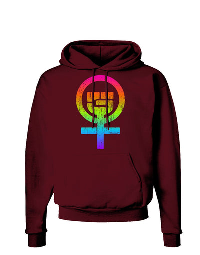 Rainbow Distressed Feminism Symbol Dark Hoodie Sweatshirt-Hoodie-TooLoud-Maroon-Small-Davson Sales