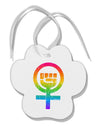 Rainbow Distressed Feminism Symbol Paw Print Shaped Ornament-Ornament-TooLoud-White-Davson Sales