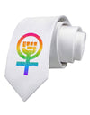 Rainbow Distressed Feminism Symbol Printed White Necktie