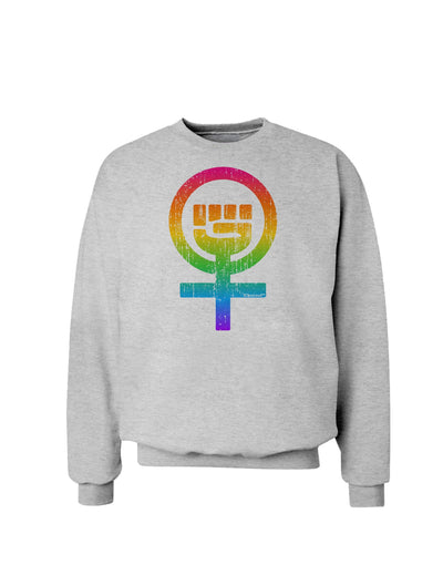 Rainbow Distressed Feminism Symbol Sweatshirt-Sweatshirts-TooLoud-AshGray-Small-Davson Sales