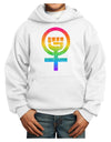 Rainbow Distressed Feminism Symbol Youth Hoodie Pullover Sweatshirt-Youth Hoodie-TooLoud-White-XS-Davson Sales