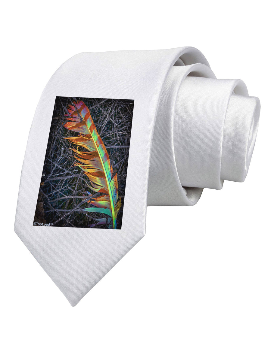 Rainbow Feather Printed White Necktie