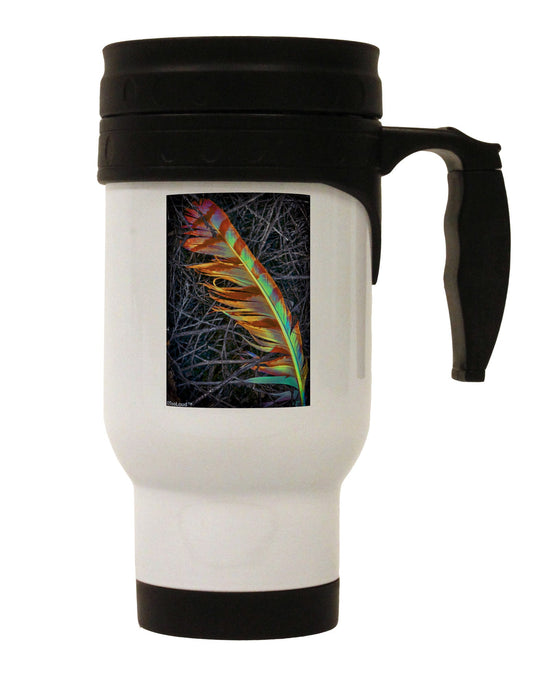 Rainbow Feather Stainless Steel 14oz Travel Mug-Travel Mugs-TooLoud-White-Davson Sales