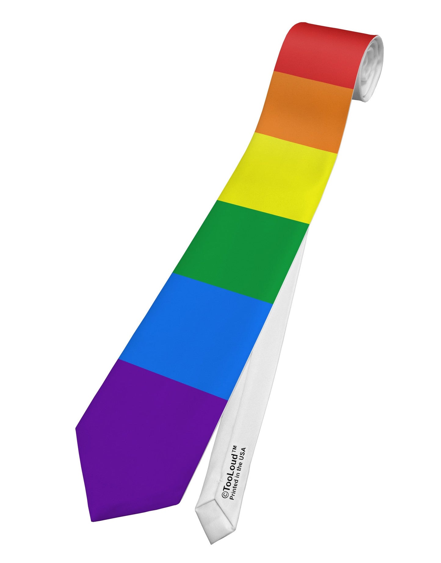 Rainbow Horizontal Gay Pride Flag Printed White Necktie All Over Print by