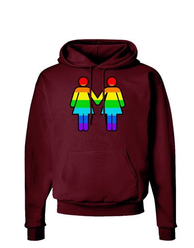 Rainbow Lesbian Women Holding Hands Dark Hoodie Sweatshirt-Hoodie-TooLoud-Maroon-Small-Davson Sales
