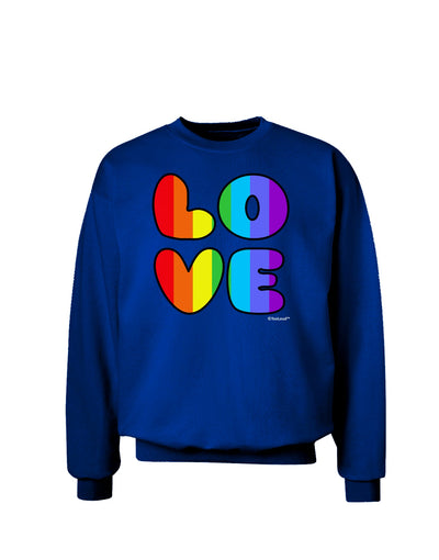 Rainbow LOVE Text Adult Dark Sweatshirt by TooLoud-Sweatshirts-TooLoud-Deep-Royal-Blue-Small-Davson Sales