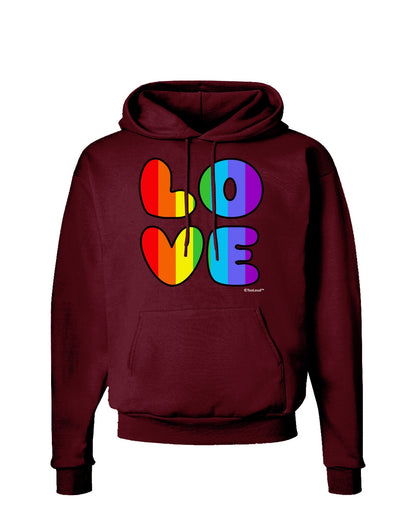 Rainbow LOVE Text Dark Hoodie Sweatshirt by TooLoud-Hoodie-TooLoud-Maroon-Small-Davson Sales