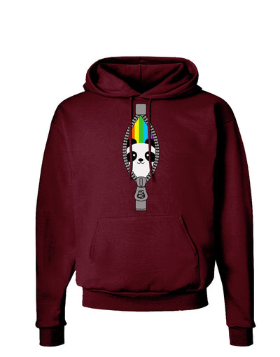 Rainbow Panda Peeking Out of Zipper Dark Hoodie Sweatshirt by TooLoud-Hoodie-TooLoud-Maroon-Small-Davson Sales