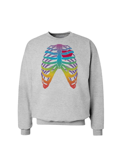 Rainbow Skeleton Ribcage with Heart Sweatshirt-Sweatshirts-TooLoud-AshGray-Small-Davson Sales