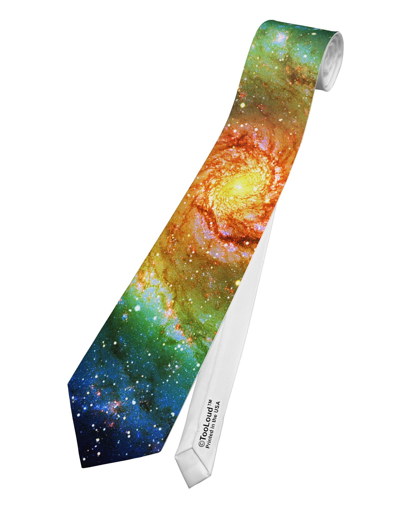 Rainbow Tie Dye Galaxy Printed White Necktie All Over Print
