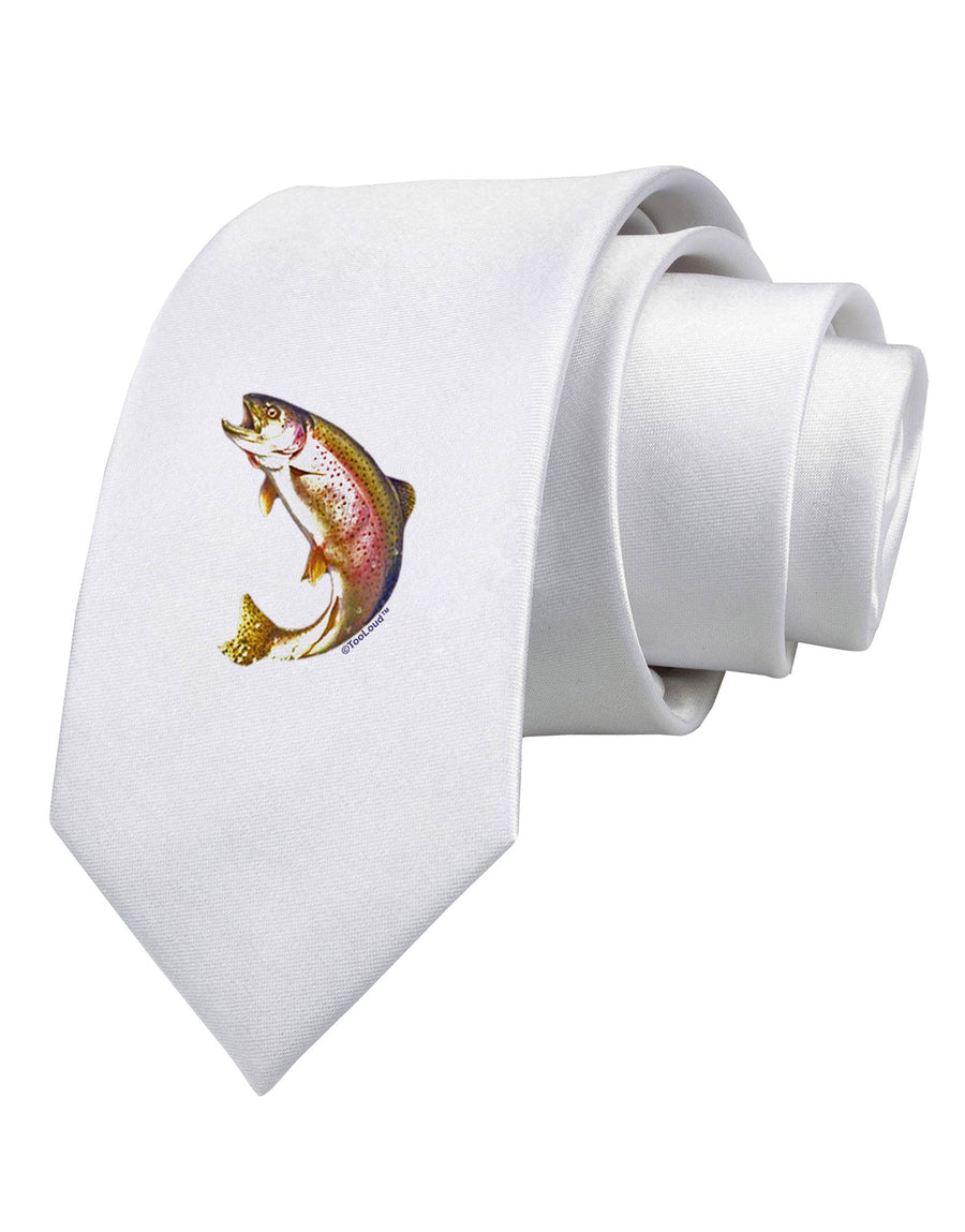 Rainbow Trout Printed White Necktie