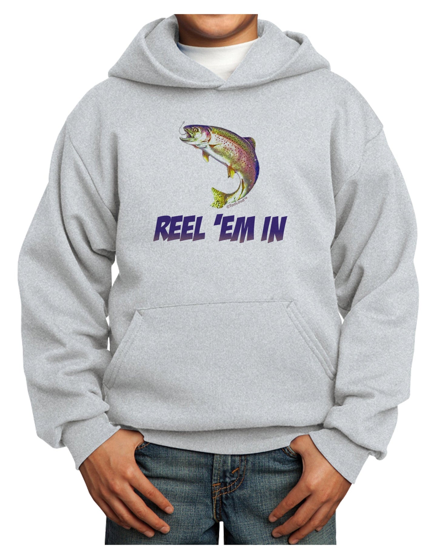 Rainbow Trout Reel Em In Youth Hoodie Pullover Sweatshirt-Youth Hoodie-TooLoud-Ash-XS-Davson Sales