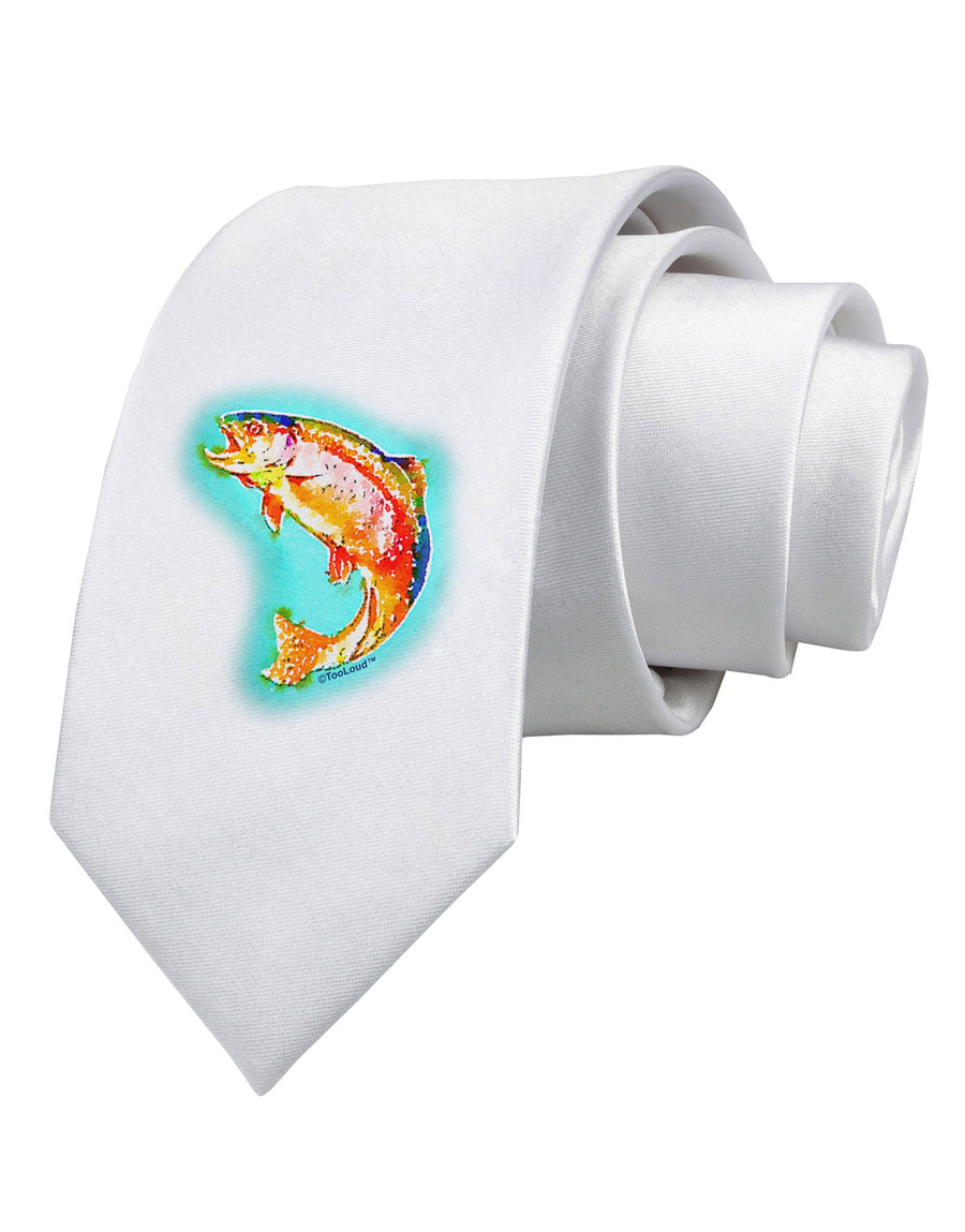 Rainbow Trout WaterColor Printed White Necktie