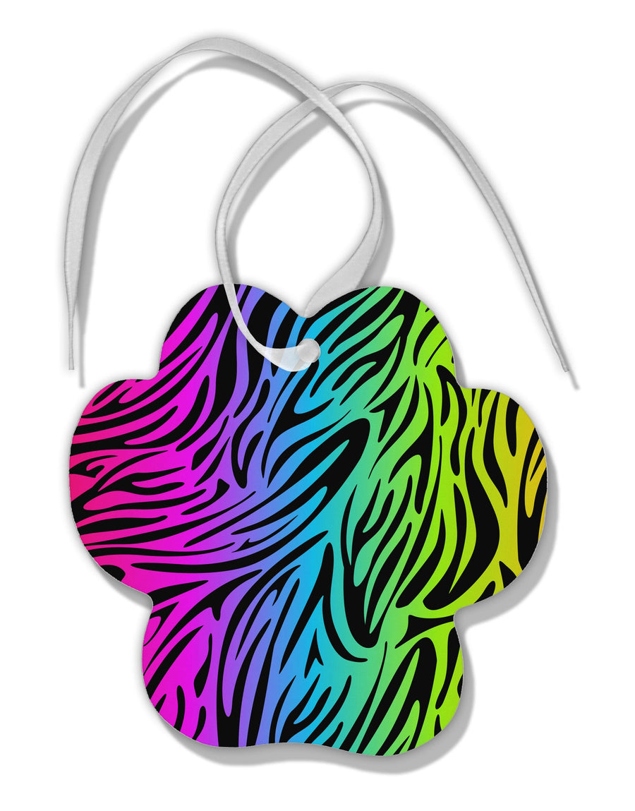 Rainbow Zebra Print Paw Print Shaped Ornament All Over Print-Ornament-TooLoud-White-Davson Sales