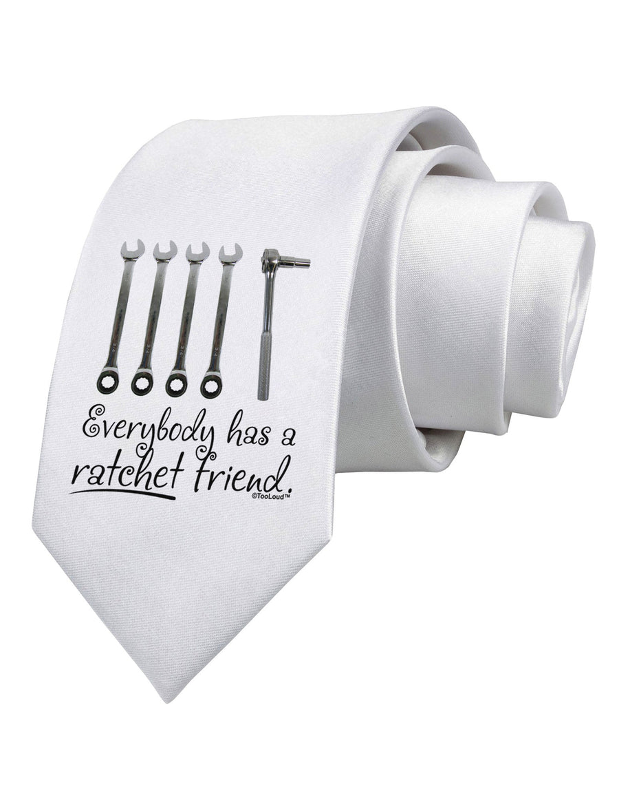 Ratchet Friend Printed White Necktie