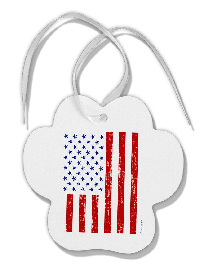 Red and Blue Stamp Style American Flag - Distressed Paw Print Shaped Ornament by TooLoud-Ornament-TooLoud-White-Davson Sales