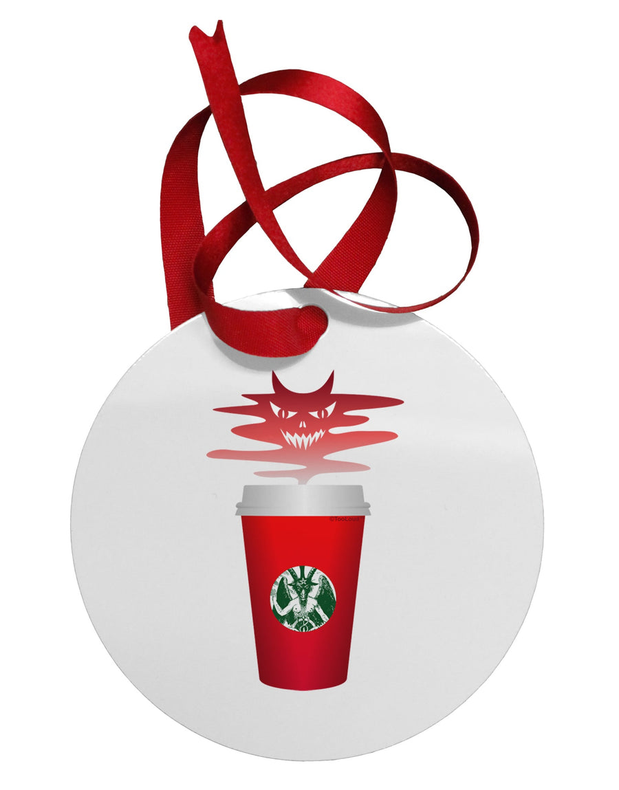 Red Cup Satan Coffee Circular Metal Ornament by TooLoud-Ornament-TooLoud-White-Davson Sales