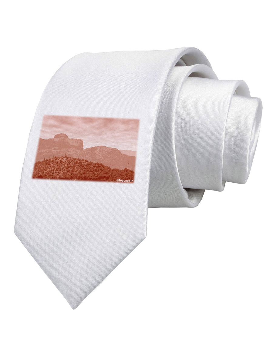 Red Planet Landscape Printed White Necktie