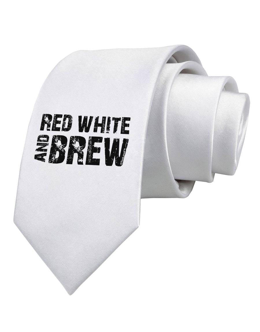 Red White and Brew Printed White Necktie by TooLoud