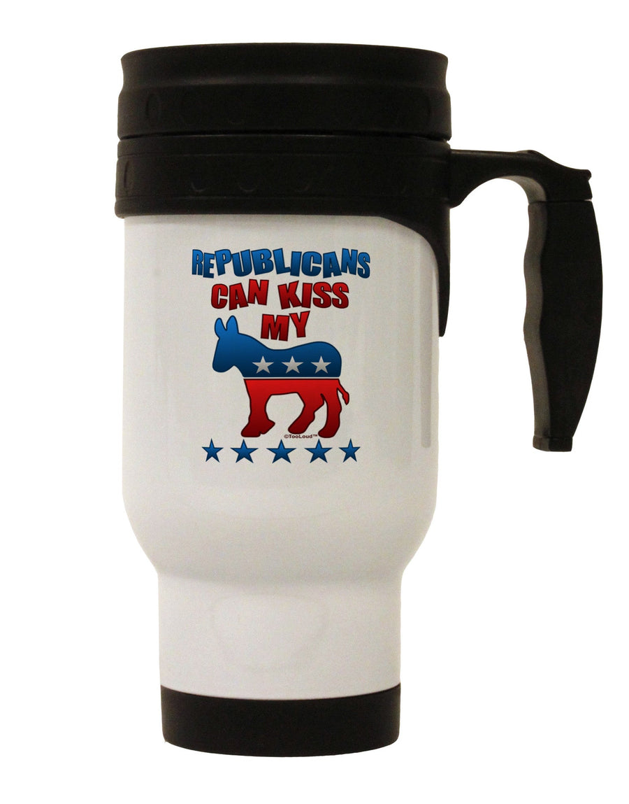 Republicans Can Kiss My - Democrat Stainless Steel 14oz Travel Mug-Travel Mugs-TooLoud-White-Davson Sales