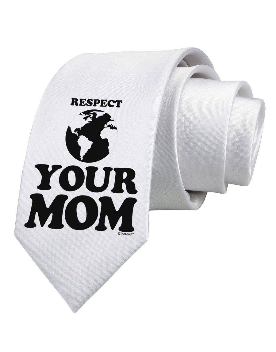 Respect Your Mom - Mother Earth Design Printed White Necktie