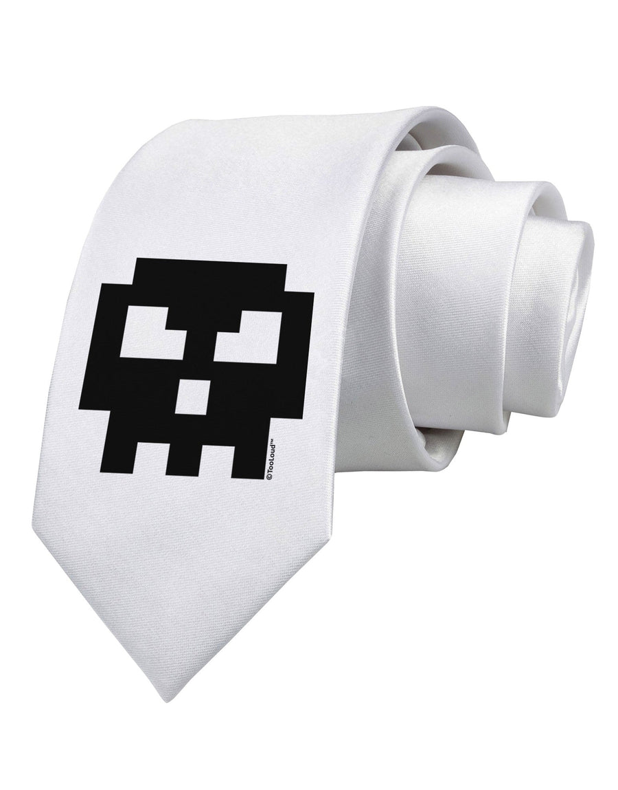 Retro 8-Bit Skull Printed White Necktie