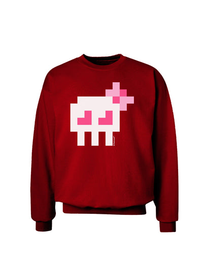 Retro 8-Bit Skull with Pink Bow Adult Dark Sweatshirt-Sweatshirts-TooLoud-Deep-Red-Small-Davson Sales