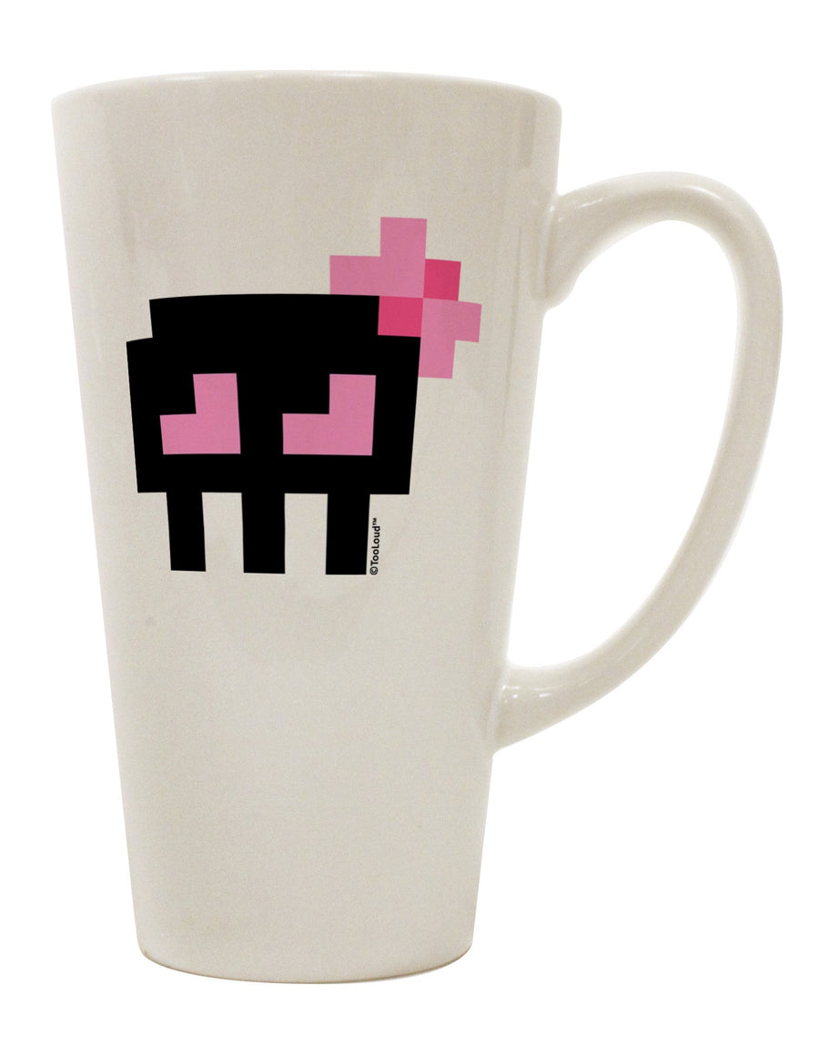 Retro 8-Bit Skull with Pink Bow - Exquisite Conical Latte Coffee Mug TooLoud-Conical Latte Mug-TooLoud-White-Davson Sales