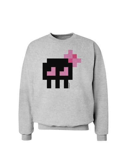 Retro 8-Bit Skull with Pink Bow Sweatshirt-Sweatshirts-TooLoud-AshGray-Small-Davson Sales