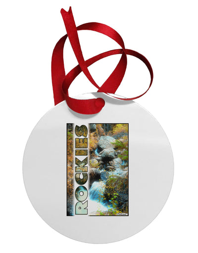 Rockies Waterfall with Text Circular Metal Ornament-Ornament-TooLoud-White-Davson Sales