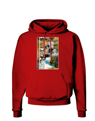 Rockies Waterfall with Text Dark Hoodie Sweatshirt-Hoodie-TooLoud-Red-Small-Davson Sales