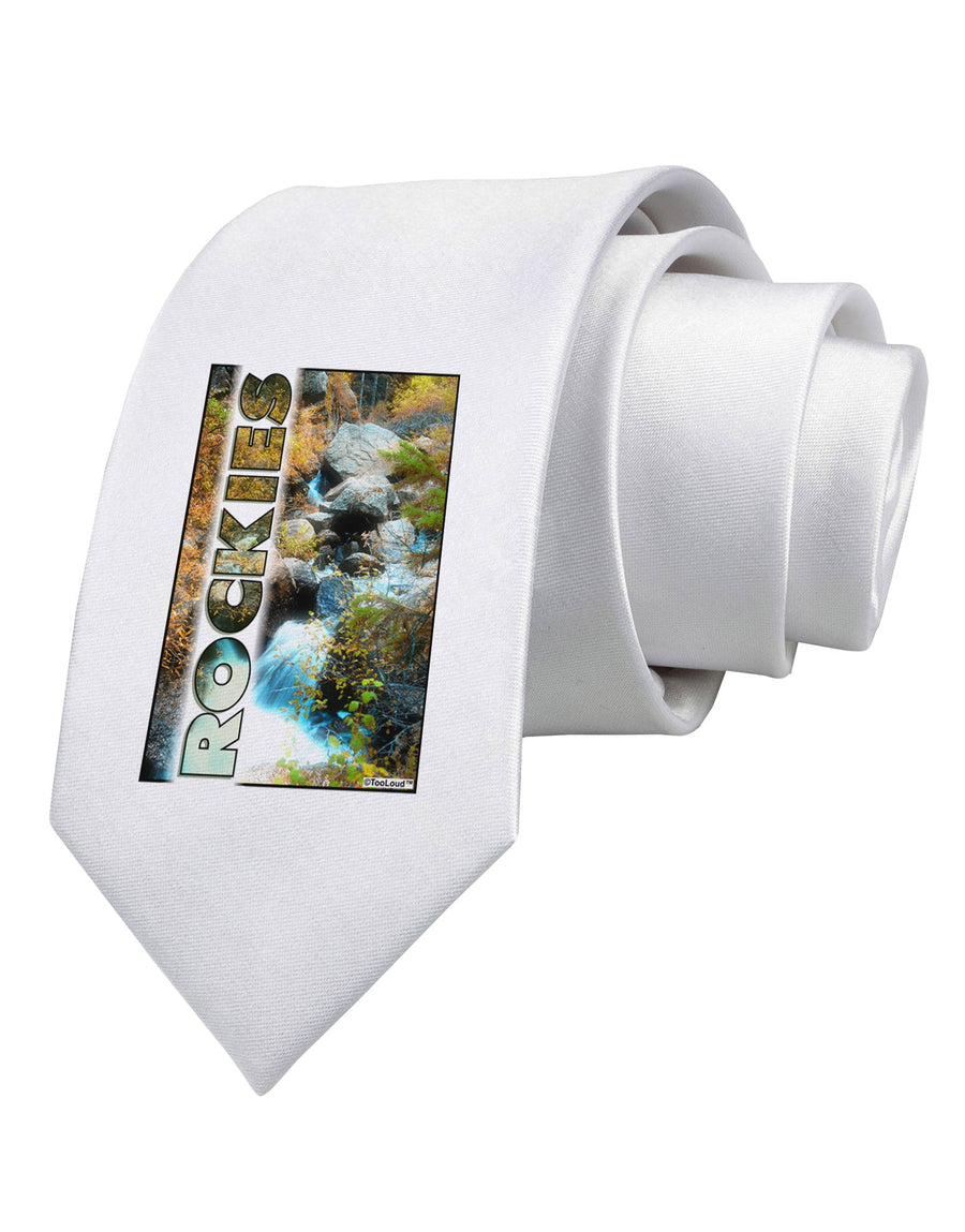 Rockies Waterfall with Text Printed White Necktie