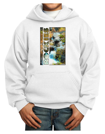 Rockies Waterfall with Text Youth Hoodie Pullover Sweatshirt-Youth Hoodie-TooLoud-White-XS-Davson Sales