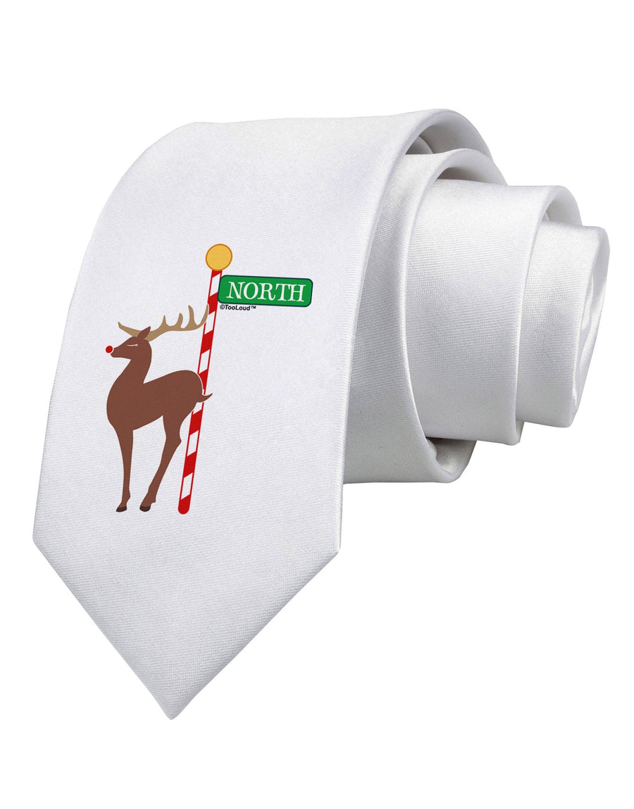 Rudolf Ratchet Reindeer Color Printed White Necktie