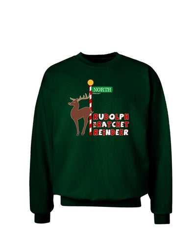 Rudolf Ratchet Reindeer Color Text Adult Dark Sweatshirt-Sweatshirts-TooLoud-Deep-Forest-Green-Small-Davson Sales