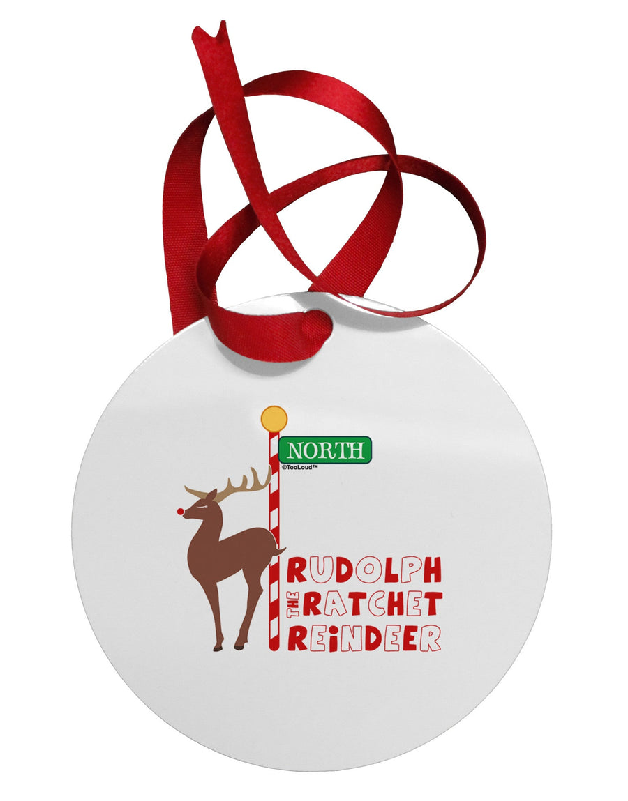 Rudolf Ratchet Reindeer Color Text Circular Metal Ornament-Ornament-TooLoud-White-Davson Sales