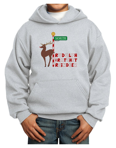 Rudolf Ratchet Reindeer Color Text Youth Hoodie Pullover Sweatshirt-Youth Hoodie-TooLoud-Ash-XS-Davson Sales