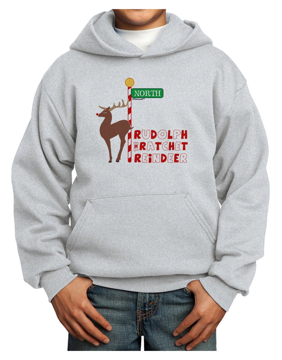 Rudolf Ratchet Reindeer Color Text Youth Hoodie Pullover Sweatshirt-Youth Hoodie-TooLoud-White-XS-Davson Sales