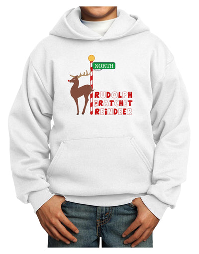 Rudolf Ratchet Reindeer Color Text Youth Hoodie Pullover Sweatshirt-Youth Hoodie-TooLoud-White-XS-Davson Sales