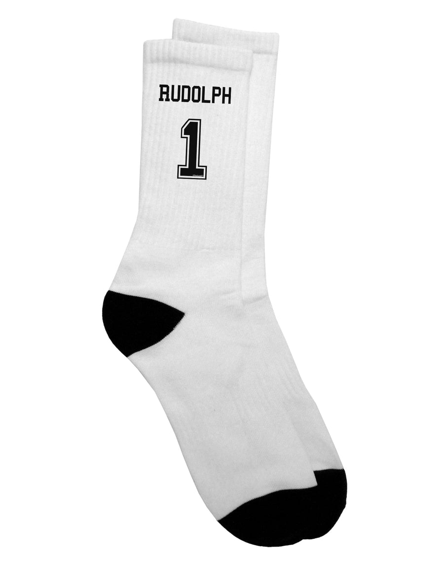 Rudolph 1 Adult Crew Socks - Festive Reindeer Jersey - TooLoud-Socks-TooLoud-White-Ladies-4-6-Davson Sales