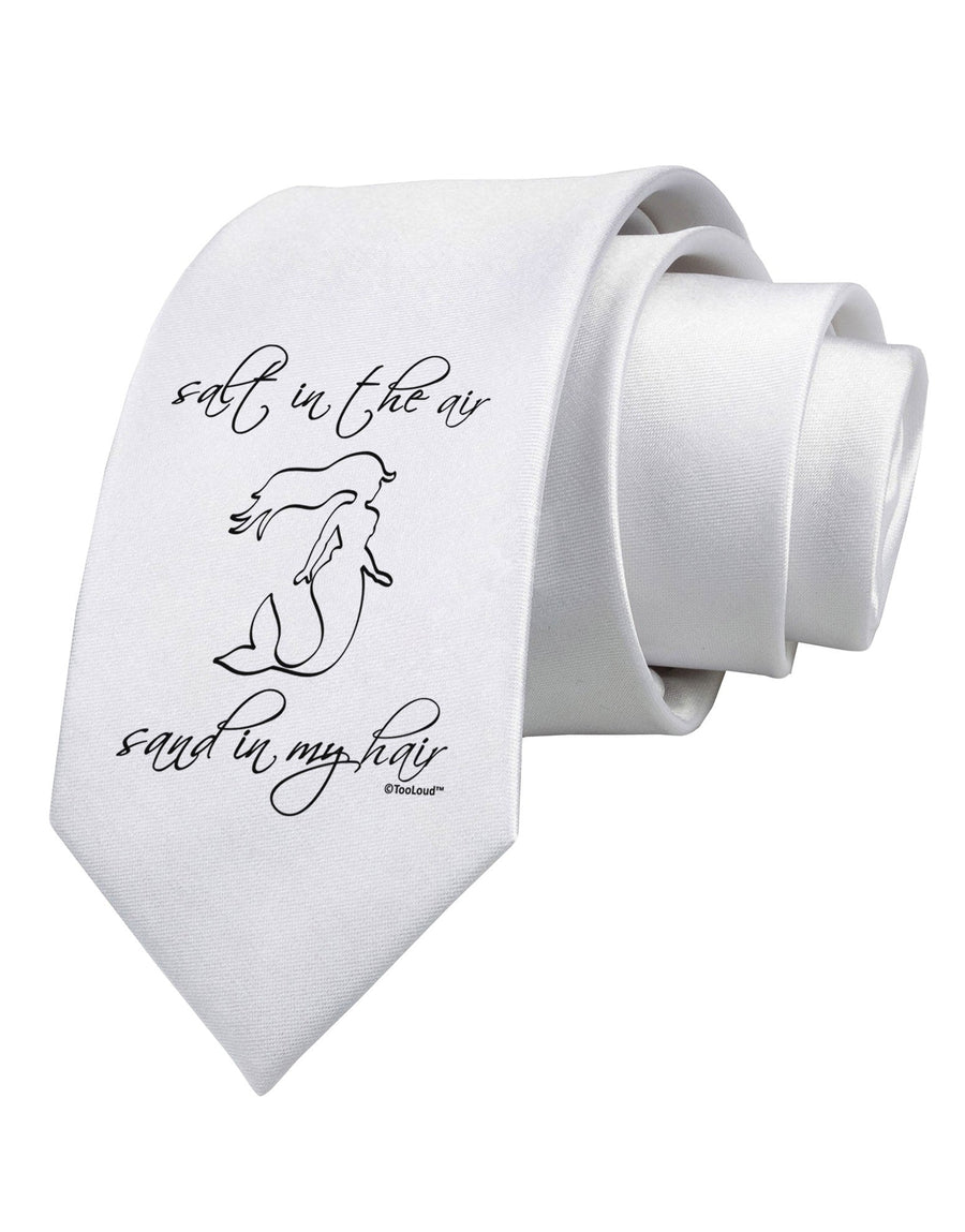 Salt in the Air Sand in My Hair - Mermaid Printed White Necktie